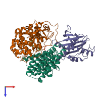PDB entry 6j7x coloured by chain, top view.