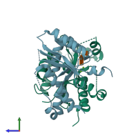PDB entry 6j7y coloured by chain, side view.