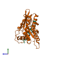 PDB entry 6j8f coloured by chain, side view.