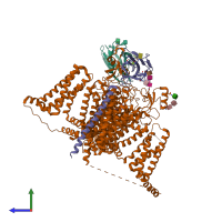 PDB entry 6j8i coloured by chain, side view.