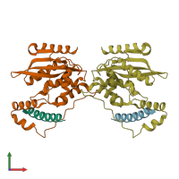PDB entry 6j8n coloured by chain, front view.