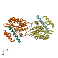 PDB entry 6j8n coloured by chain, top view.
