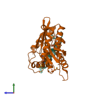 PDB entry 6j91 coloured by chain, side view.