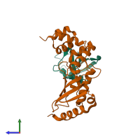 PDB entry 6jb6 coloured by chain, side view.