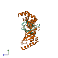 PDB entry 6jb7 coloured by chain, side view.