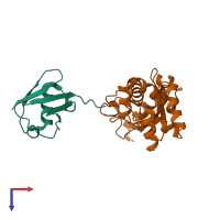 PDB entry 6jb7 coloured by chain, top view.