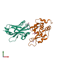 PDB entry 6jb8 coloured by chain, front view.