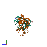 PDB entry 6jb8 coloured by chain, side view.