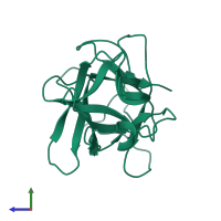 PDB entry 6jbp coloured by chain, side view.