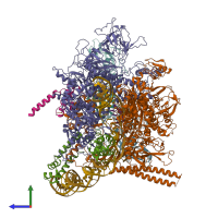 PDB entry 6jbq coloured by chain, side view.