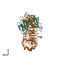 PDB entry 6jbu coloured by chain, side view.