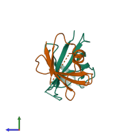 PDB entry 6jck coloured by chain, side view.