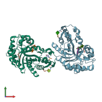PDB entry 6je0 coloured by chain, front view.