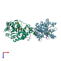 PDB entry 6je0 coloured by chain, top view.