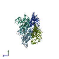 PDB entry 6jfl coloured by chain, side view.