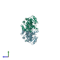 PDB entry 6jfm coloured by chain, side view.