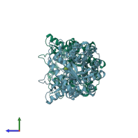 PDB entry 6jfp coloured by chain, side view.