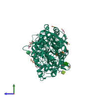 PDB entry 6jgo coloured by chain, side view.