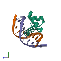 PDB entry 6jhe coloured by chain, side view.