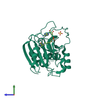 PDB 6jhu coloured by chain and viewed from the side.