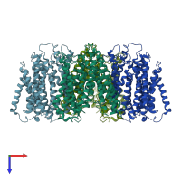 PDB entry 6ji1 coloured by chain, top view.