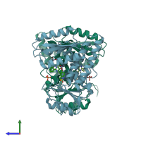 PDB entry 6jid coloured by chain, side view.