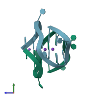 PDB entry 6jjg coloured by chain, side view.