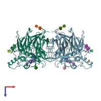 PDB entry 6jjn coloured by chain, top view.