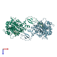 PDB entry 6jkf coloured by chain, top view.