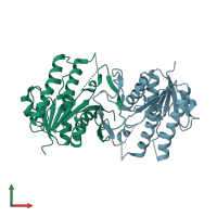 PDB entry 6jkg coloured by chain, front view.