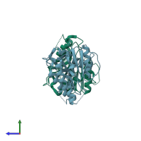 PDB entry 6jkg coloured by chain, side view.