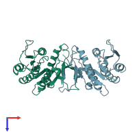 PDB entry 6jkg coloured by chain, top view.