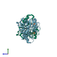 PDB entry 6jkh coloured by chain, side view.