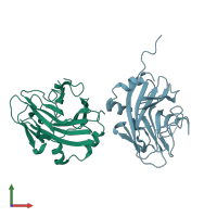 PDB entry 6jkj coloured by chain, front view.