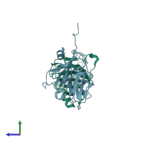 PDB entry 6jkj coloured by chain, side view.