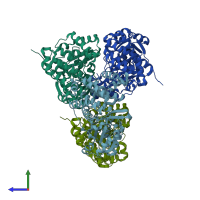 PDB entry 6jko coloured by chain, side view.