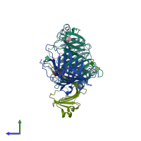 PDB entry 6jla coloured by chain, side view.