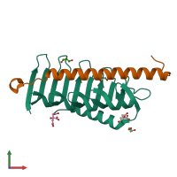 PDB entry 6jle coloured by chain, front view.