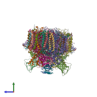 PDB entry 6jlj coloured by chain, side view.