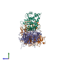 PDB entry 6jlq coloured by chain, side view.