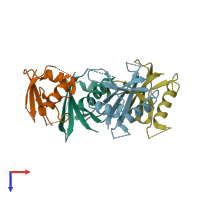 PDB entry 6jm4 coloured by chain, top view.