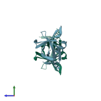 PDB entry 6jm5 coloured by chain, side view.