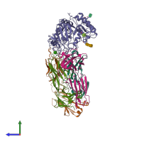PDB entry 6jmr coloured by chain, side view.