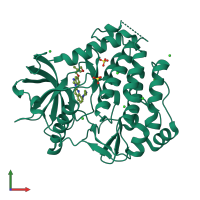 PDB entry 6joj coloured by chain, front view.