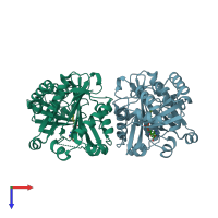 PDB entry 6jom coloured by chain, top view.