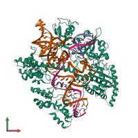 PDB entry 6joo coloured by chain, front view.