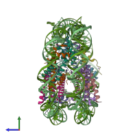 PDB entry 6jou coloured by chain, side view.