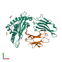 PDB entry 6joz coloured by chain, front view.