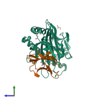 PDB entry 6joz coloured by chain, side view.