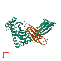 PDB entry 6joz coloured by chain, top view.